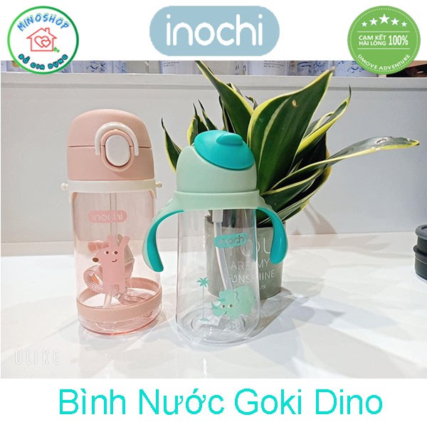 Bình Nước Goki Dino 470ml Có Tay Cầm Cho Bé, Bình Đựng Nước Cho Bé Có Ống Hút