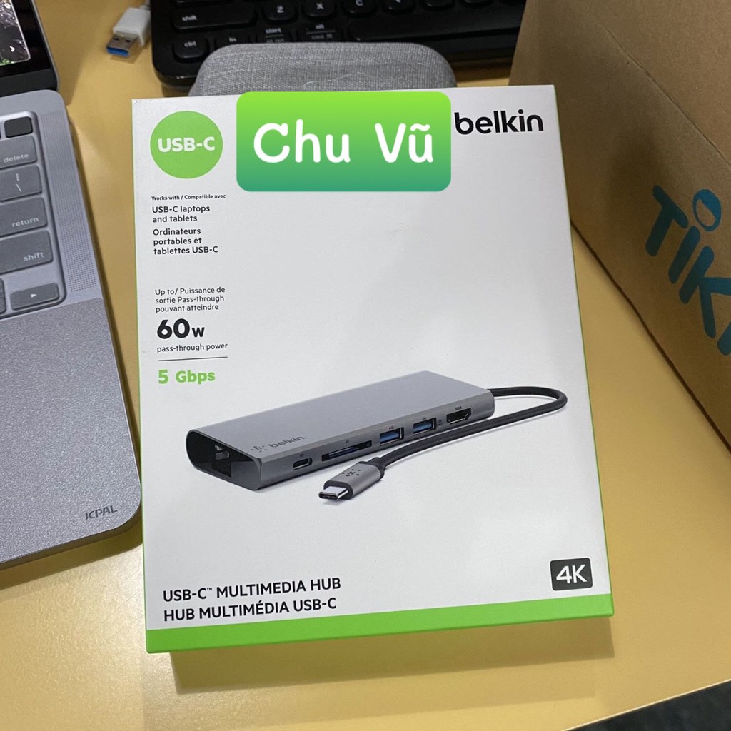 Hub USB Type-C Chia Đa Cổng USB-A/ USB-C/HDMI 4K/LAN/SD card Belkin F4U092btSGY