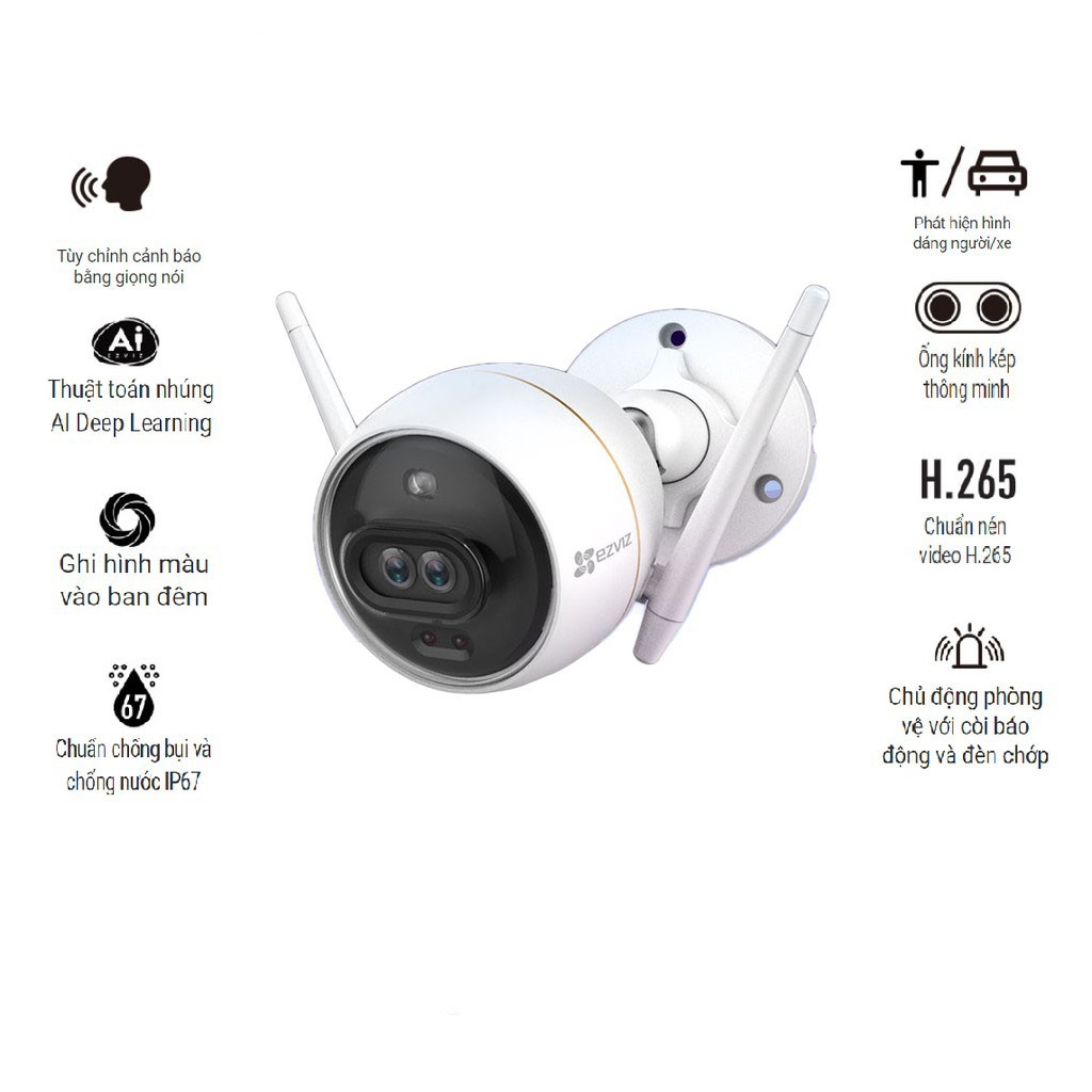 Camera EZVIZ C3X Wifi gắn ngoài trời - Tích hợp AI, còi hú và đèn chớp - Có màu ban đêm - Hàng Chính Hãng