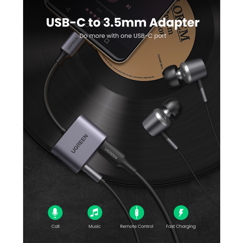 Cáp chuyển đổi UGREEN USB C sang giắc 3.5mm Type C cho Huawei P20 Pro Xiaomi Mi