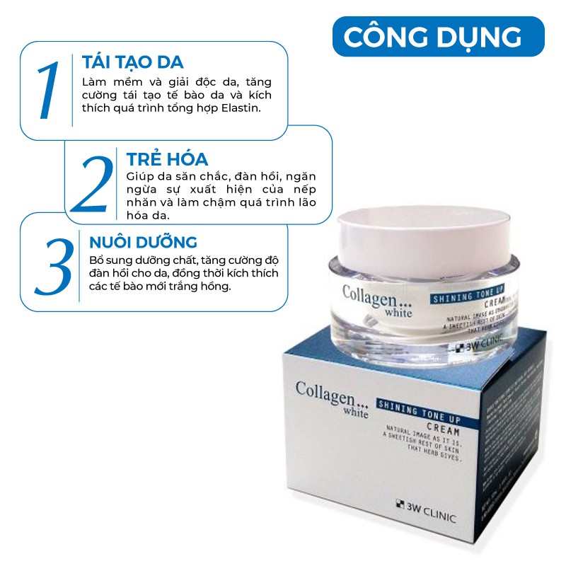 Kem dưỡng trắng da dưỡng ẩm nâng tone White Shining Tone Up Cream 3W Clinic Hàn Quốc 50ml