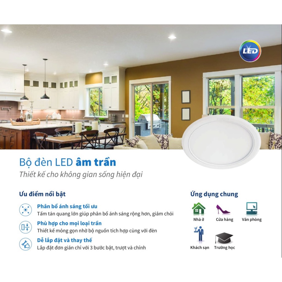 Đèn Downlight âm trần Philips MESON D80-D90-D105 Công Suất 7W-9W-13 Với Các Ánh Sáng Trắng Trung Tính BH 24 Tháng