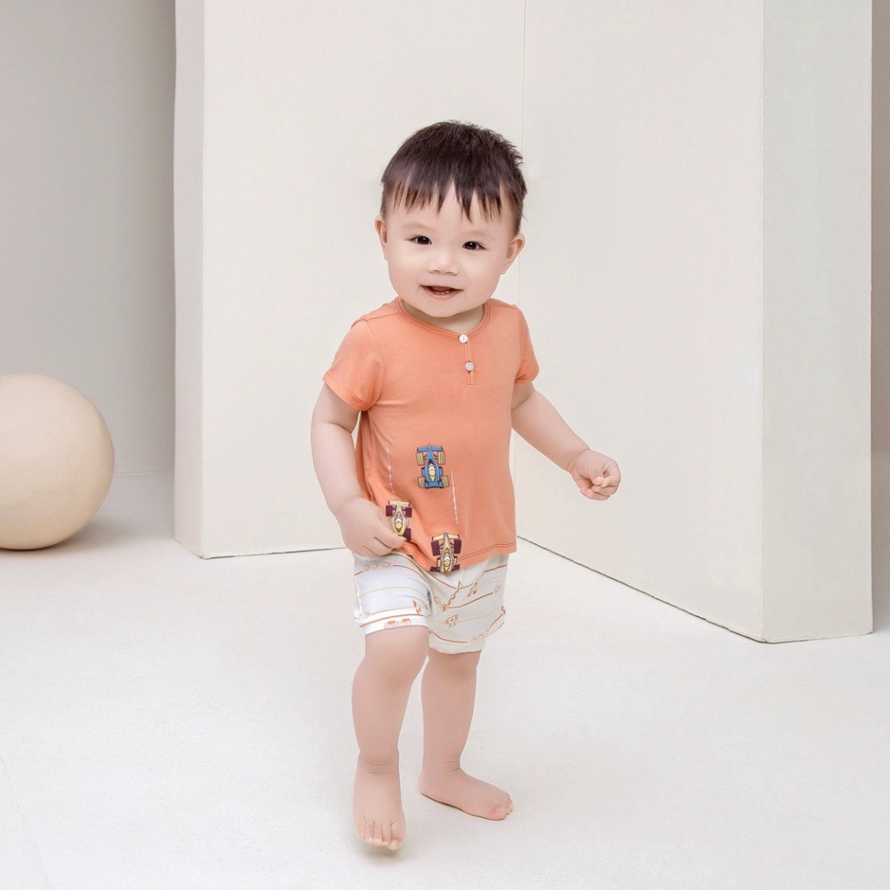 Bộ cộc tay cổ trụ bé trai bé gái hãng Chaang - SS2022