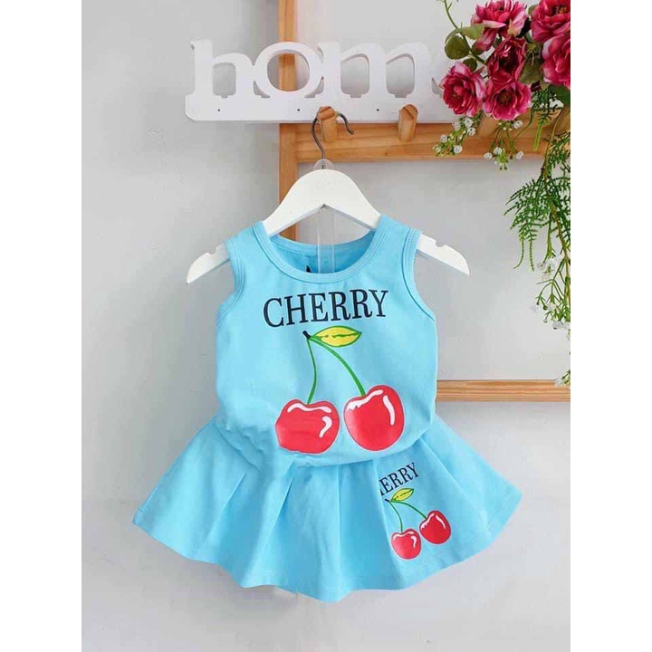 [HOT] SET ÁO KÈM CHÂN VÁY XÒE IN HÌNH QUẢ CHERRY CHẤT COTTON MỀM MÁT SIÊU CƯNG CHO BÉ 8-18KG. VIDEO THẬT. BIBO BABY SHOP