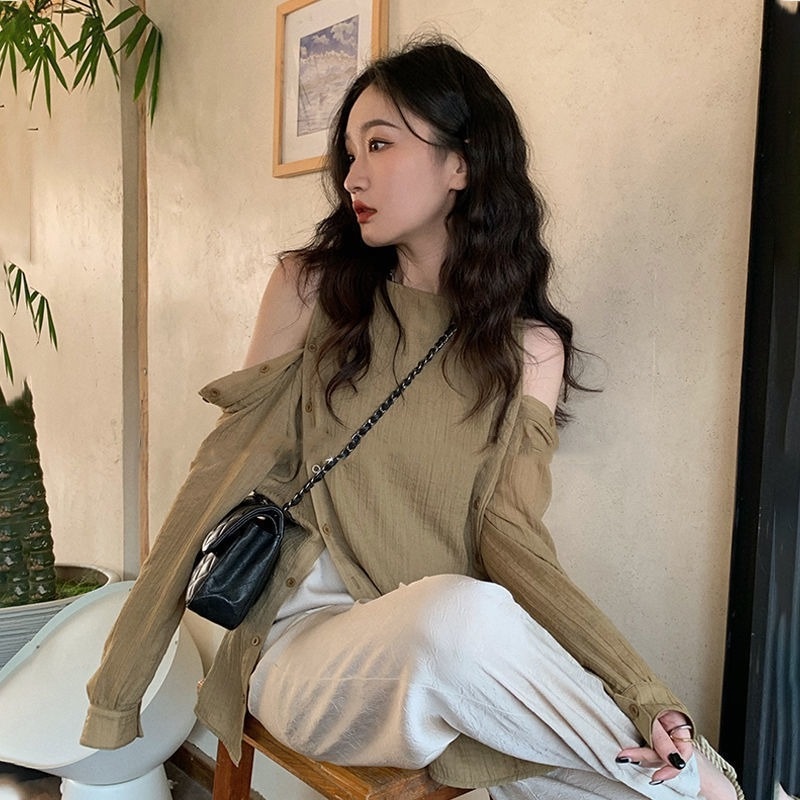 Áo Sơ Mi Trễ Vai Phong Cách Pháp Cổ Điển Thời Trang Mùa Hè Dành Cho Nữ