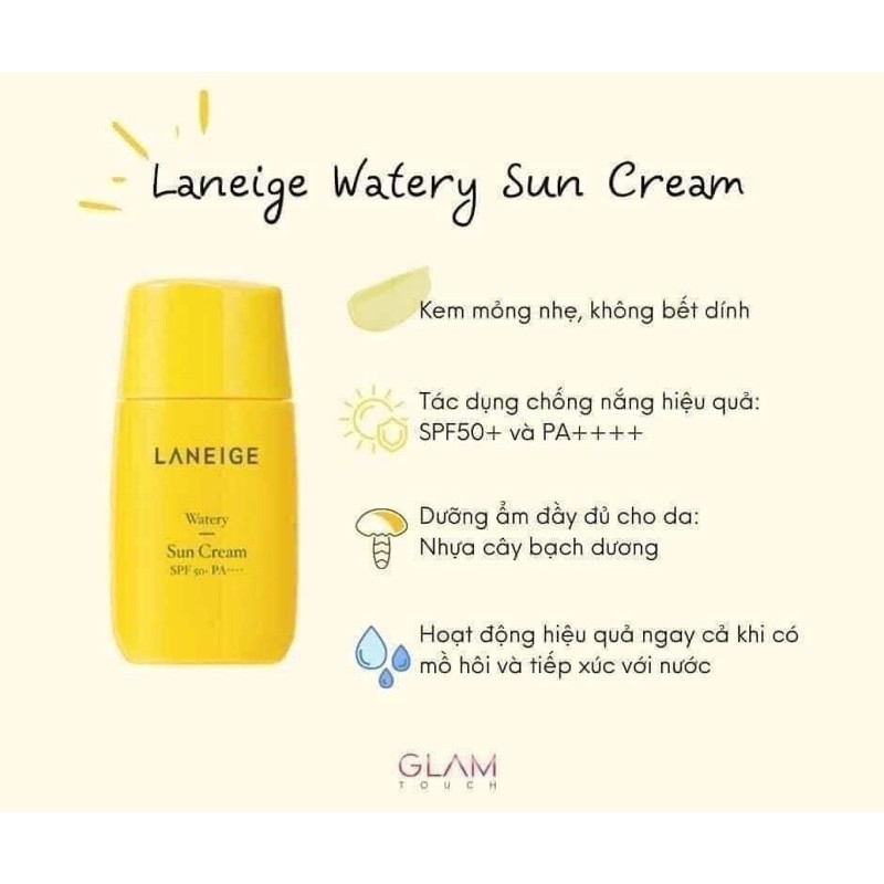 [ Chính Hãng ] Kem Chống Nắng Laneige Watery Sun Cream Hàn Quốc, Tuýp 50ml, Giúp Dưỡng Ẩm Bảo Vệ Da Suốt Cả Ngày