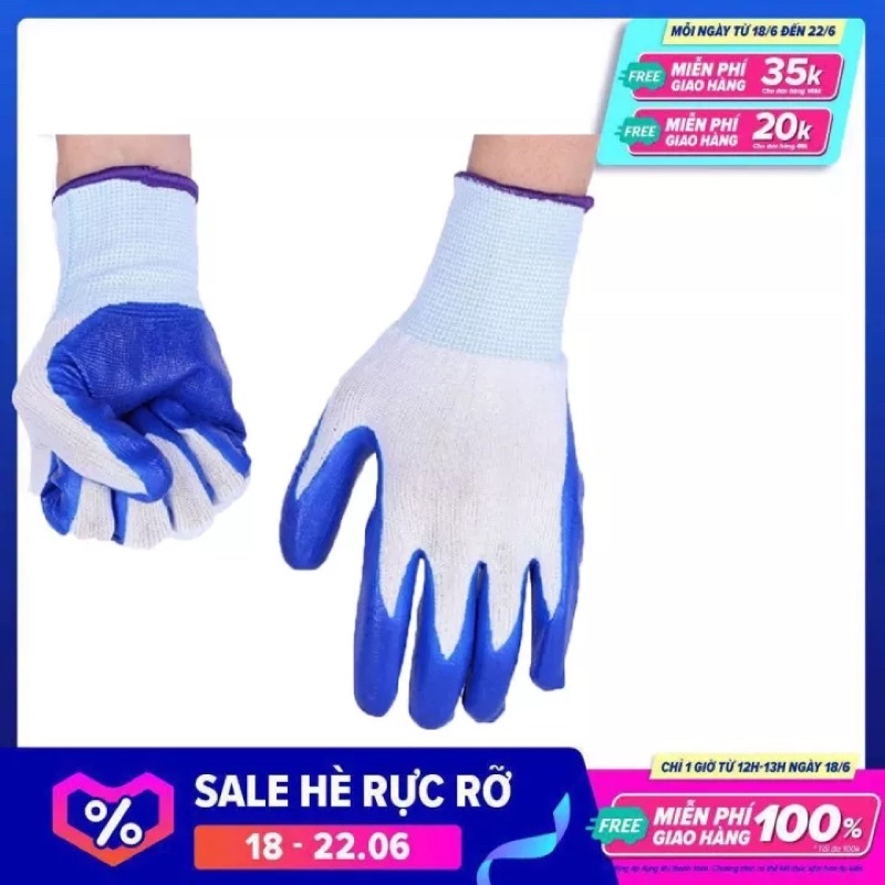 Combo 12 đôi Găng tay phủ sơn xanh