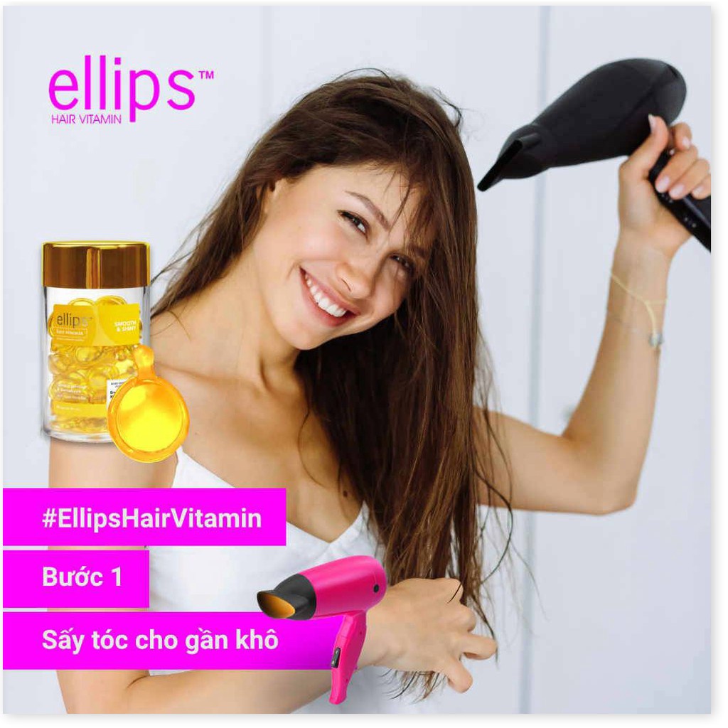 Viên Serum Dưỡng Tóc Ellips Hair Vitamin Giảm Rụng Phục Hồi Nuôi Dưỡng Tóc Óng Mượt Tóc Yếu, Uốn Nhuộm, Xoăn - Vỉ 6 viên