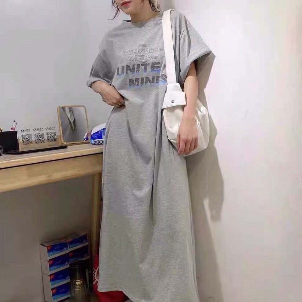 Đầm Ngủ Thun Dài Qua Gối Ngắn Tay Phong Cách Hàn Quốc Thời Trang Mùa Hè Dành Cho Nữ