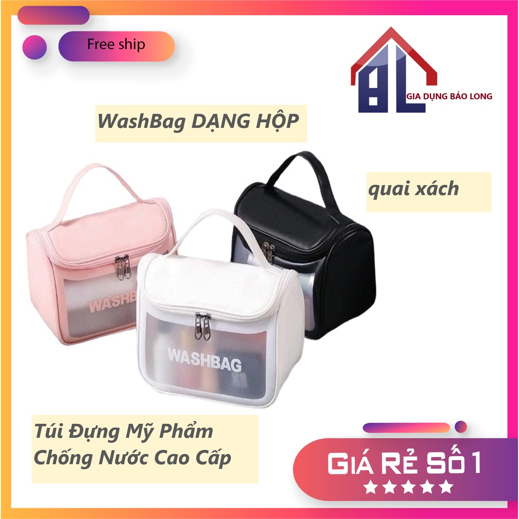 Túi đựng mỹ phẩm du lịch WashBag DẠNG HỘP có quai xách mini trong suốt, Túi đựng đồ trang điểm - 1 TÚI NẮP LẬT