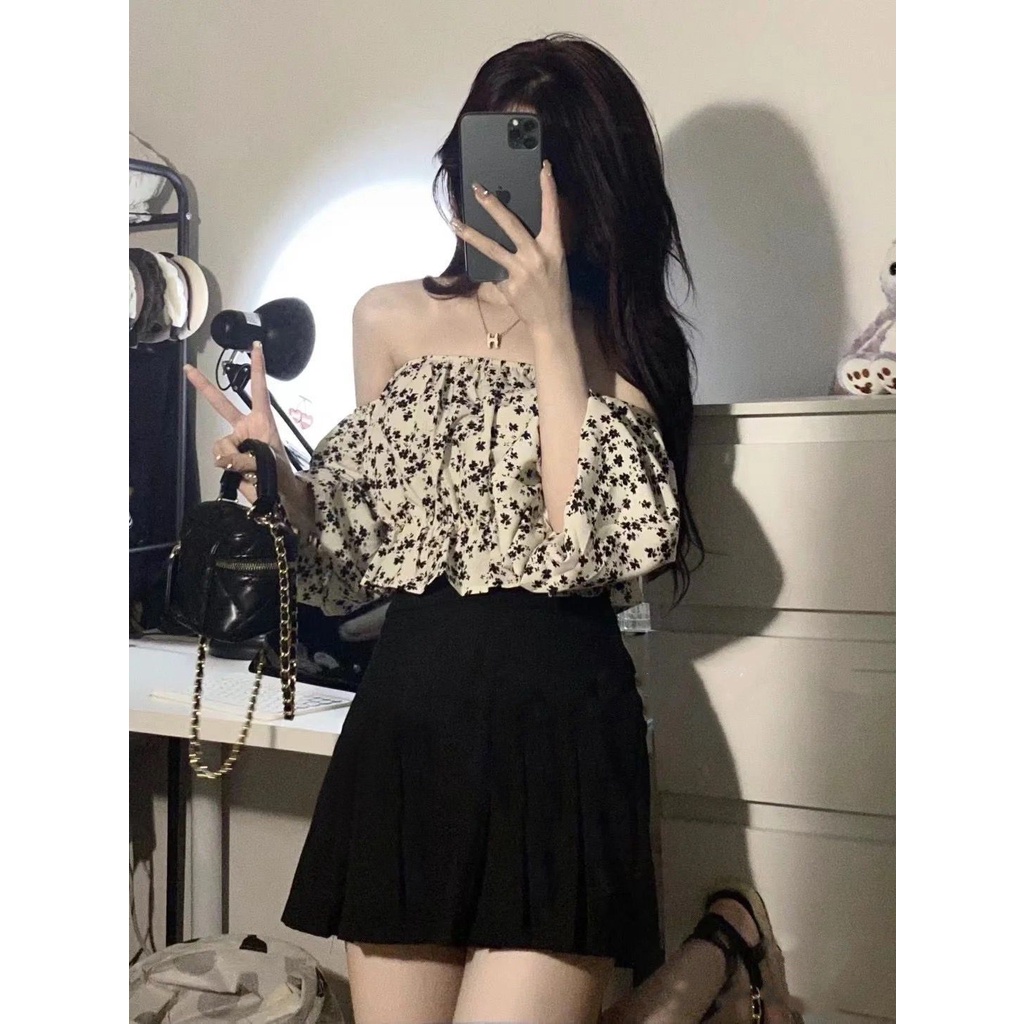 Áo Chiffon Trễ Vai Tay Phồng In Họa Tiết Hoa Thời Trang Mùa Hè Cho Nữ