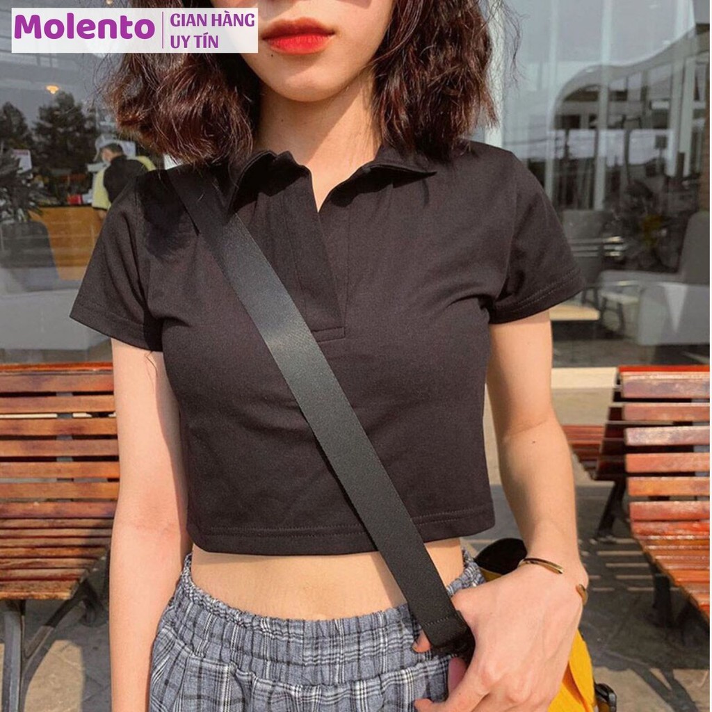 Áo polo croptop Molento áo croptop nữ tay ngắn có cổ cotton mềm mịn thoáng mát nhiều màu - X24 | BigBuy360 - bigbuy360.vn