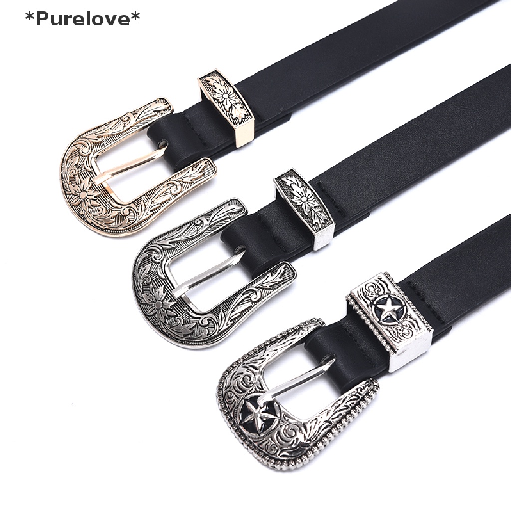 Thắt Lưng Da Màu Đen Khóa Hình Trái Tim Bằng Kim Loại Phong Cách Vintage Dành Cho Nữ