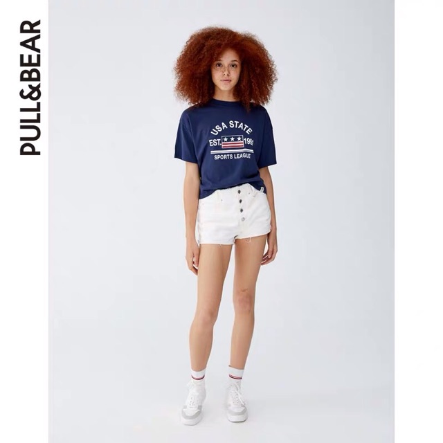 Áo thun croptop USA STATE hiệu Pull&Bear Auth 100%