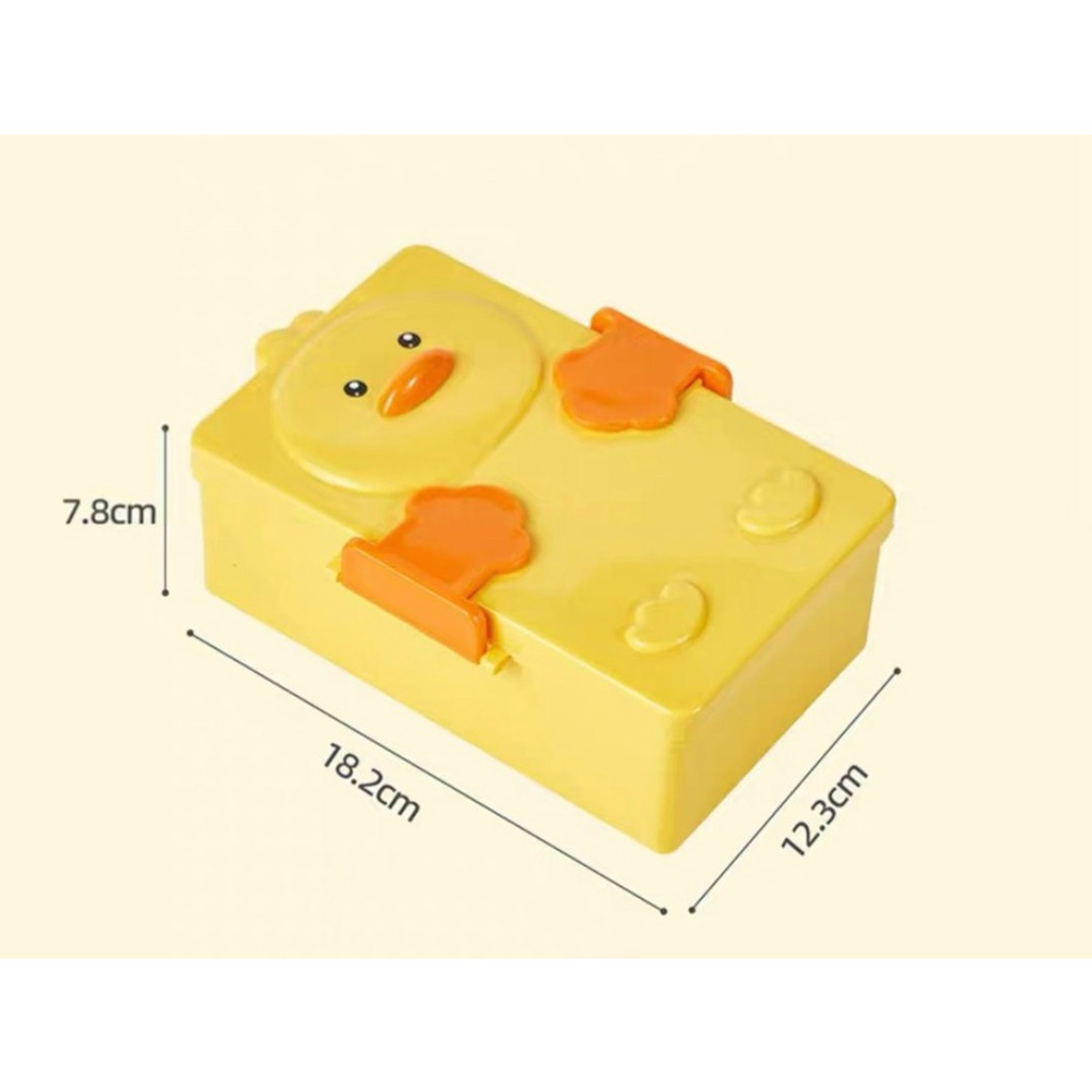 Hộp Đựng Cơm 2 ngăn kèm 1 muỗng + 1 nĩa In Hình Vịt Vàng Dễ Thương Phong Cách Nhật Bản Cho Nữ