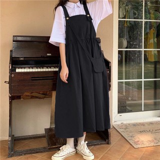 Đầm yếm hai dây dáng rộng chất liệu co giãn phong cách Hàn quốc trẻ trung