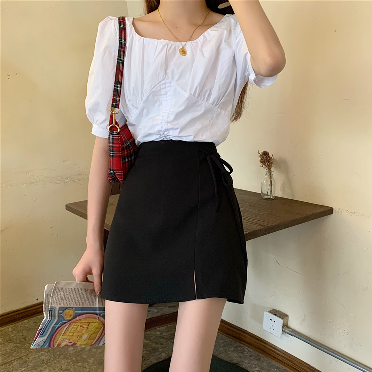 Chân Váy Lưng Cao Màu Trơn Thiết Kế Xẻ Tà Phong Cách Hàn Quốc | BigBuy360 - bigbuy360.vn