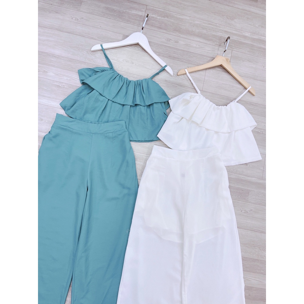 Set 2s hai tầng quần suông bộ áo hai dây mix quần lanh suông mát mẻ -MINXY SHOP