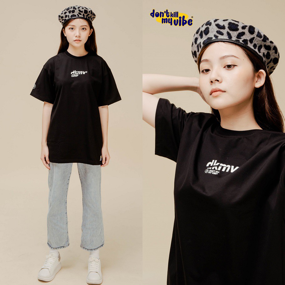 Áo thun unisex form rộng Don't Kill My Vibe tay ngắn, vải cotton màu đen - Logo Tee