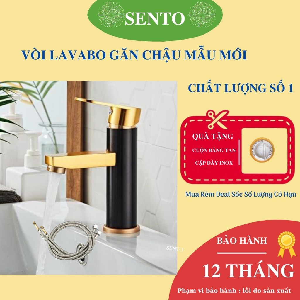 Vòi Lavabo SENTO Nóng Lạnh Cắm Chậu Có Lưới Tạo Bọt Chống Bắn, Tặng Kèm Cặp Dây - Bảo Hành 12 Tháng