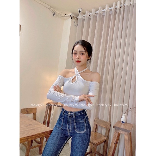 Áo Croptop Chéo Cổ Tay Dài - THELETY.25