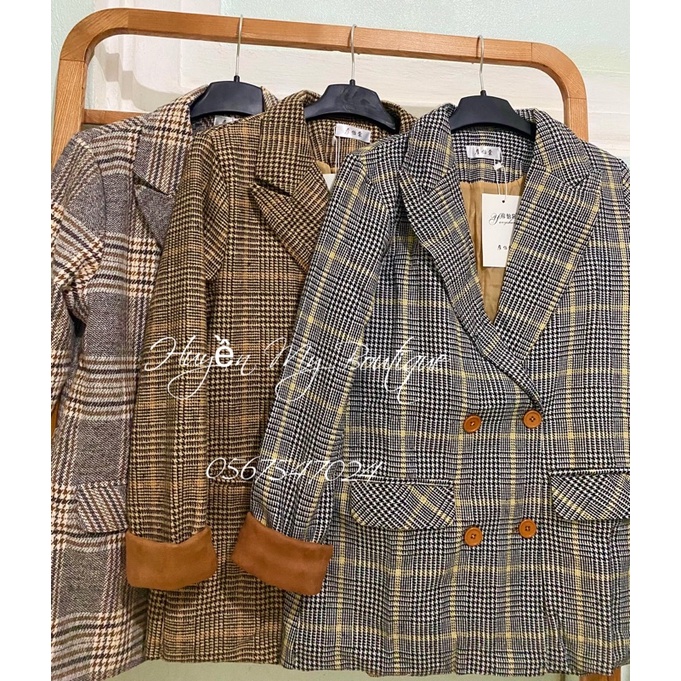 Áo dạ kẻ 4 cúc hàng Quảng Châu 2 lớp / Áo BLAZER nữ tay lật phong cách Hàn Quốc