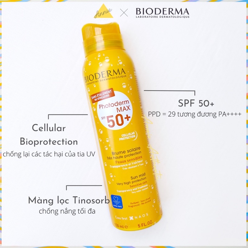 [Hàng Pháp] Kem chống nắng Bioderma Photoderm Max dạng chai xịt