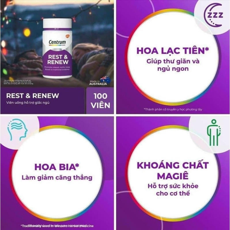 SALE DATE 06/2023 Hỗ trợ ngủ ngon centrum rest renew 100 viên úc