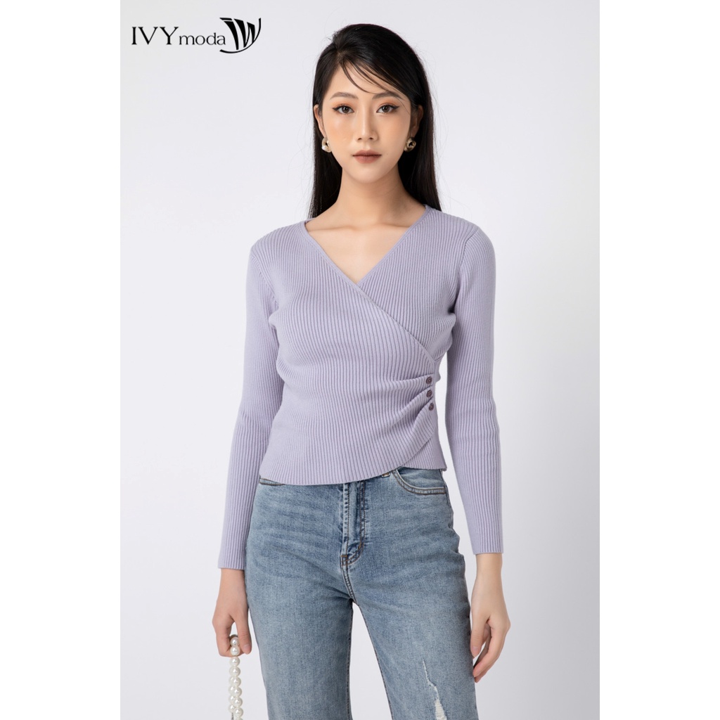 Áo len nữ ôm dáng chéo eo IVY moda MS 58B8034