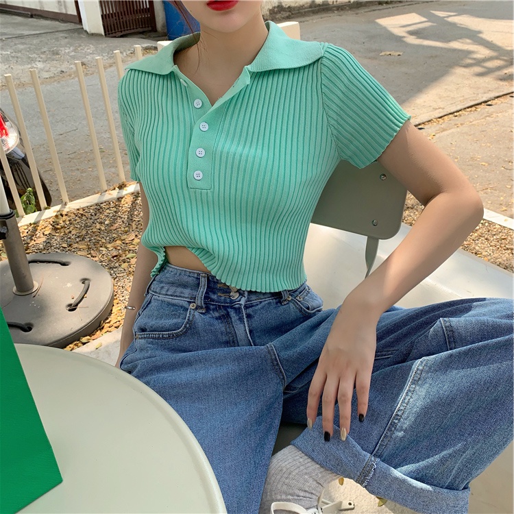 Áo Thun POLO Dệt Kim Tay Ngắn Màu Sắc Đơn Giản Trẻ Trung