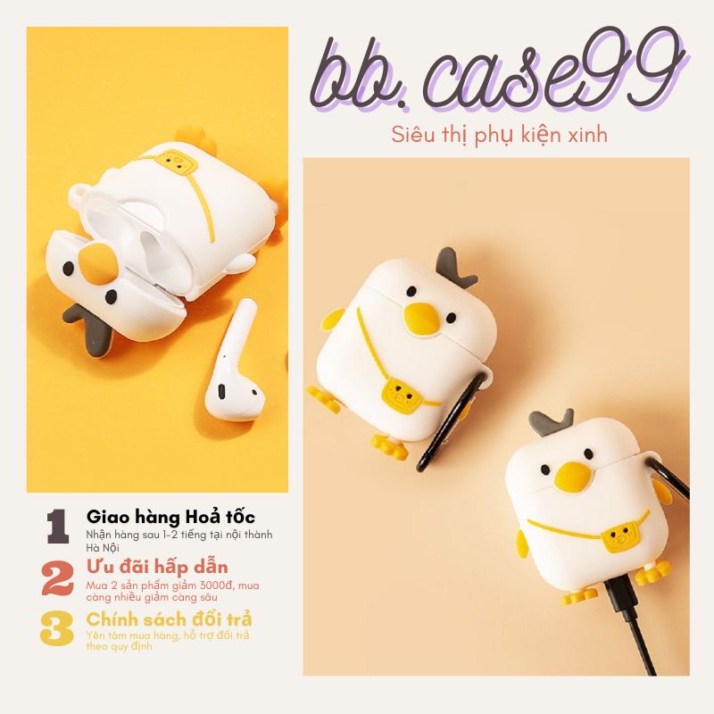 Ốp ⚡ Vỏ Đựng Bảo Vệ Hộp Sạc Tai Nghe Bluetooth Không Dây 1/2/i12/Pro VỊT CON ĐEO TÚI - bb.case99