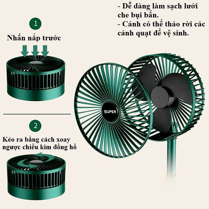Quạt Mini Tích Điện Gấp Gọn Để Bàn Xoay 180 Độ Điều Chỉnh 3 Tốc Độ Gió Cổng Sạc USB Làm Mát Không Khí Điều Hòa Nhiệt Độ