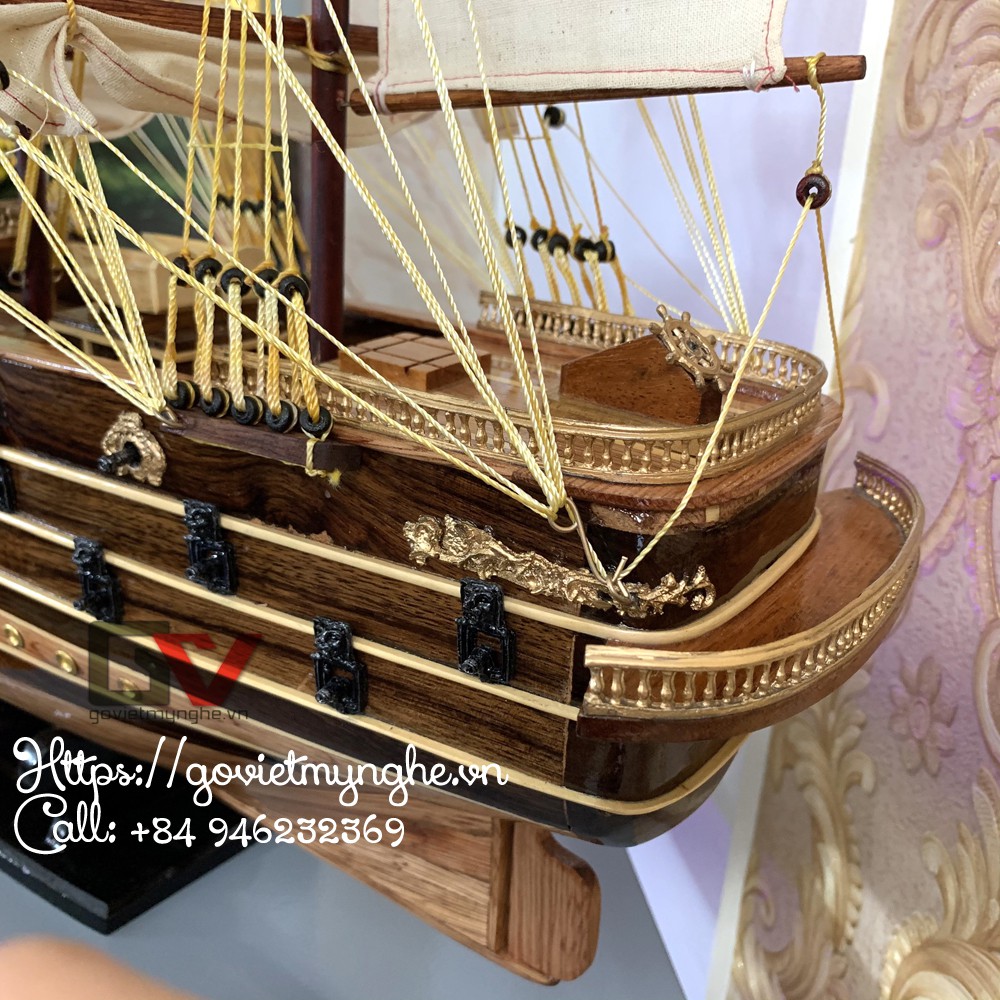 Mô hình thuyền gỗ thuyền trang trí tàu chiến cổ Napoleon của Pháp - Thân tàu dài 60cm - Gỗ xoan đào - Loại 1