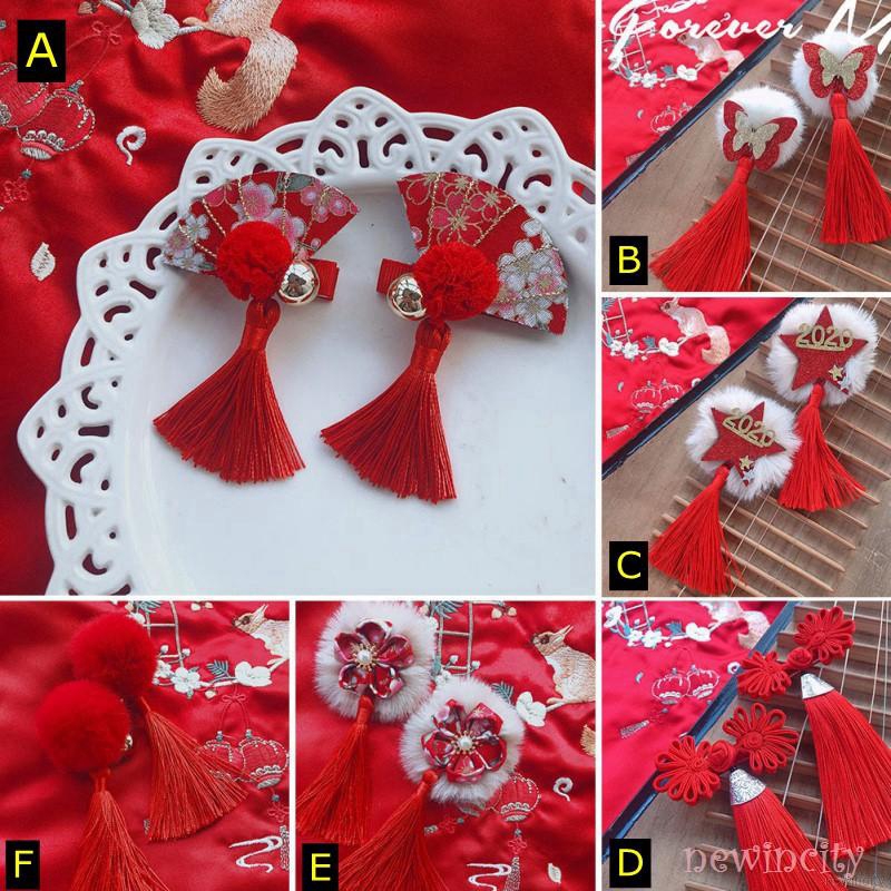 Kẹp tóc đính nơ hình bông hoa phong cách Trung Hoa xinh xắn cho bé gái