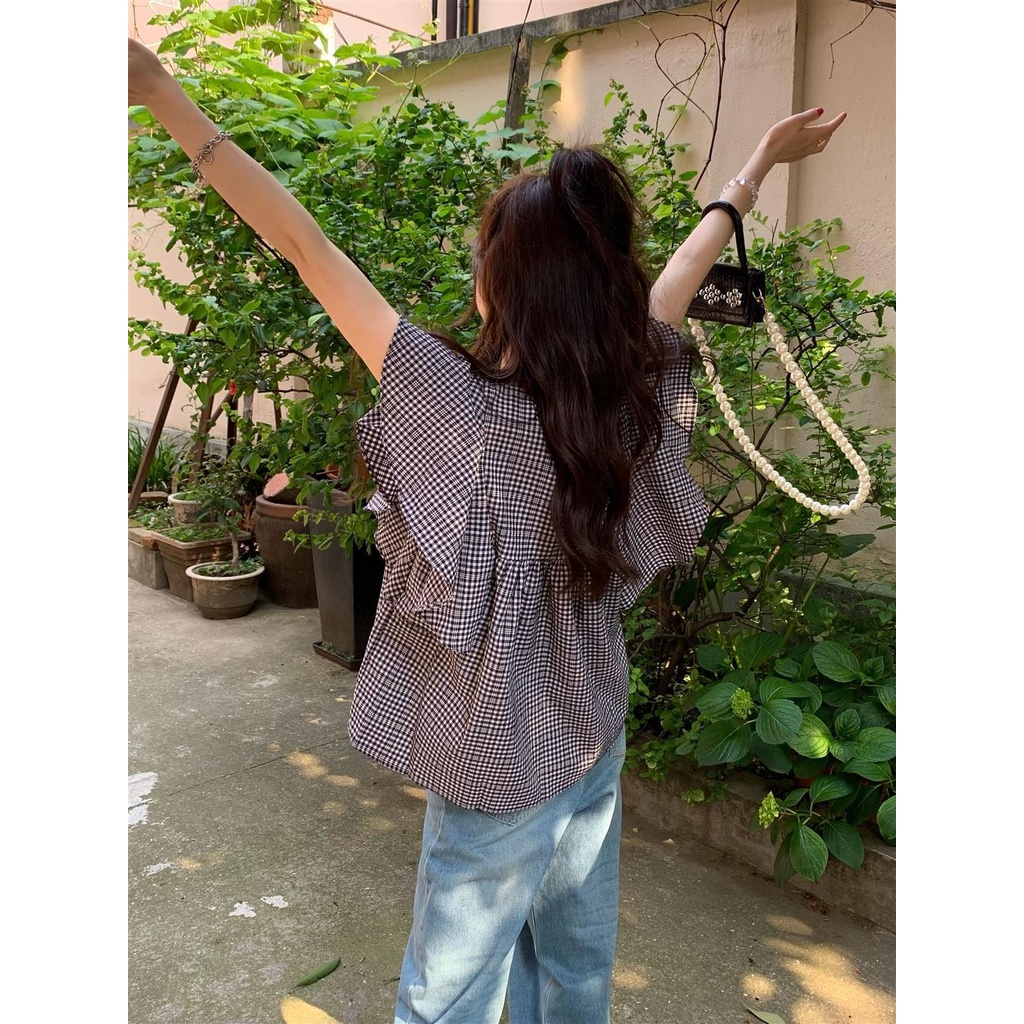 Áo Sơ Mi Cổ Chữ V Tay Cánh Tiên Dáng Rộng Phong Cách Hàn Quốc Thời Trang Mùa Hè Dành Cho Nữ