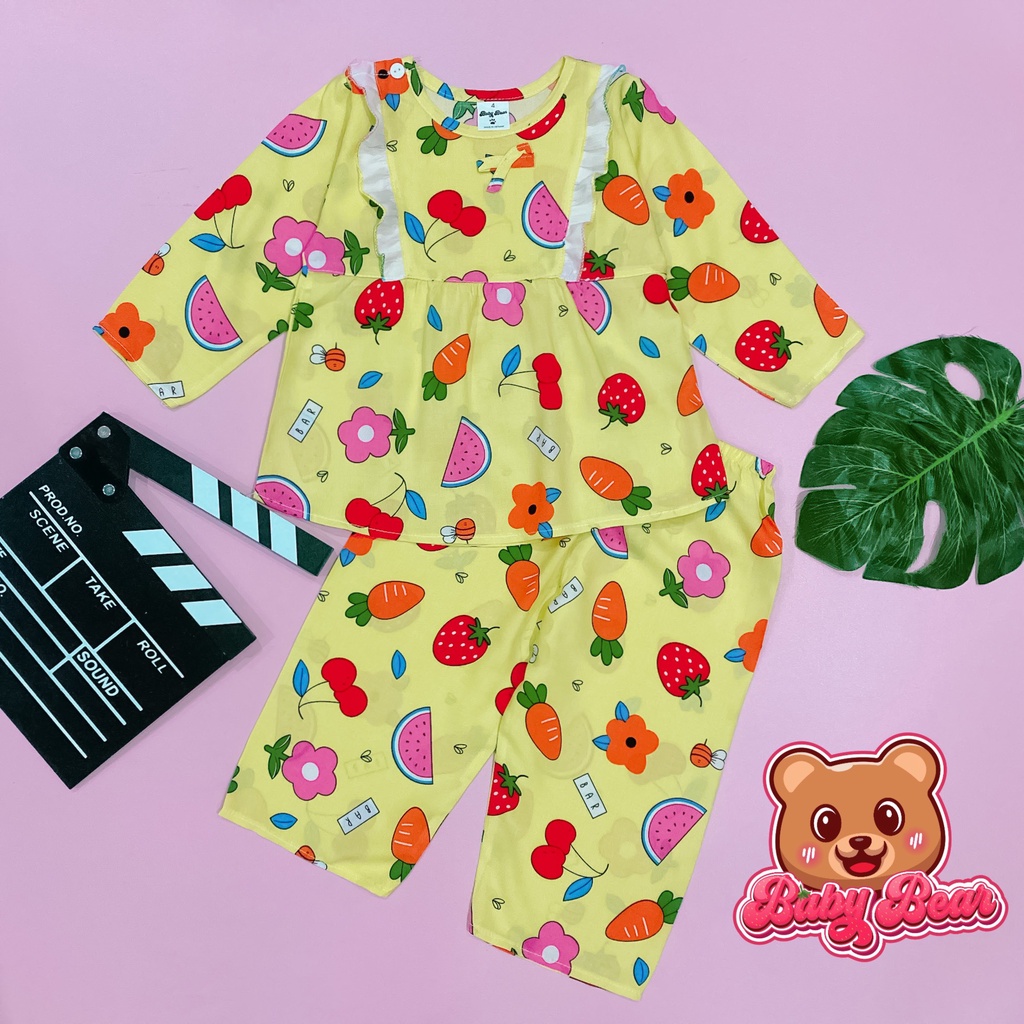 Bộ tole dài tay bé gái, bộ lanh bé gái phối bèo babydoll 7-48kg Baby Bear