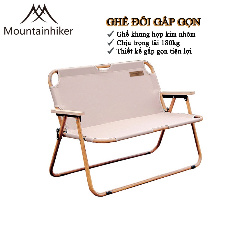 Ghế Đôi Dã Ngoại Gấp Gọn Vân Gỗ Hợp Kim Nhôm- Ghế Đôi Du Lịch Vân Gỗ Tải Trọng 180Kg - Ghế Dài Cắm Trại