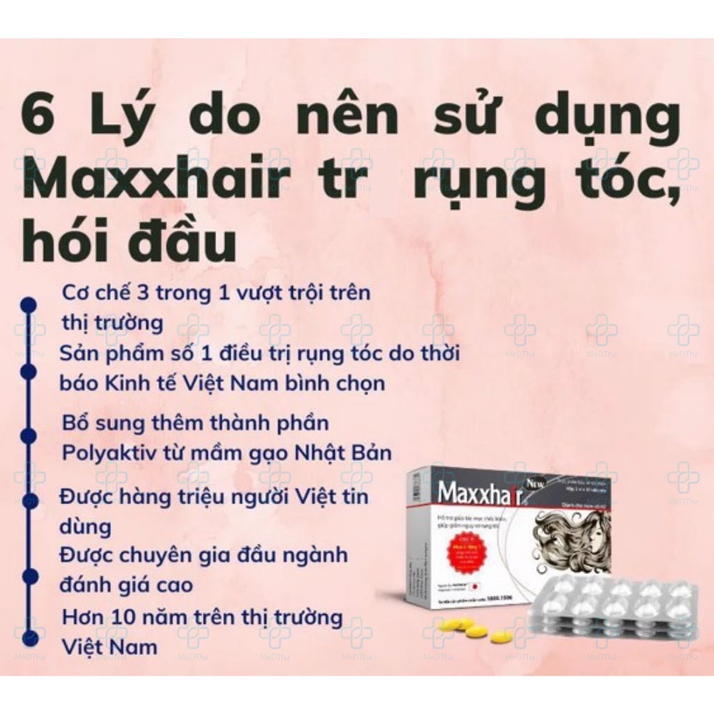 Maxxhair - Kích Thích Mọc Tóc, Chống Rụng Tóc, Mọc Tóc Nhanh, Biotin, Hà Thủ Ô, Kẽm (Hộp 30 viên) [Chính Hãng]