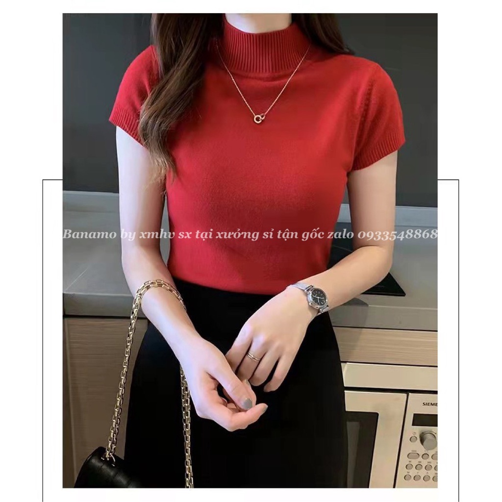 Áo len quảng châutay cộc nhiều màu siêu xinh chất đẹp thời trang Banamo Fashion áo len cộc tay cổ 3 phân 3410 | BigBuy360 - bigbuy360.vn