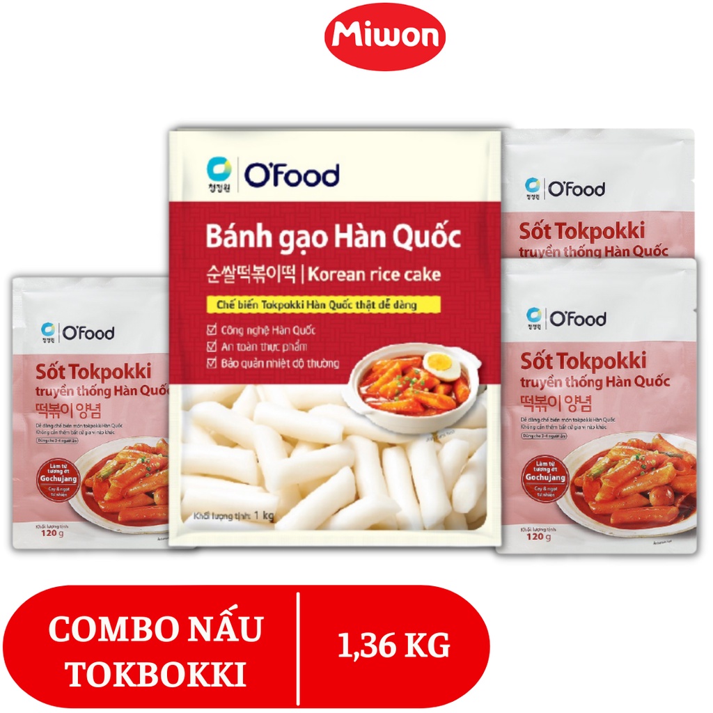 SET nấu Tokbokki Hàn Quốc O'Food 1kg và 3 gói sốt vị cay Gochujang 360g, dành cho 6 người ăn