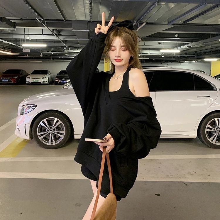 COZOK Set áo hoodie không tay + áo khoác ngoài thời trang dành cho nữ