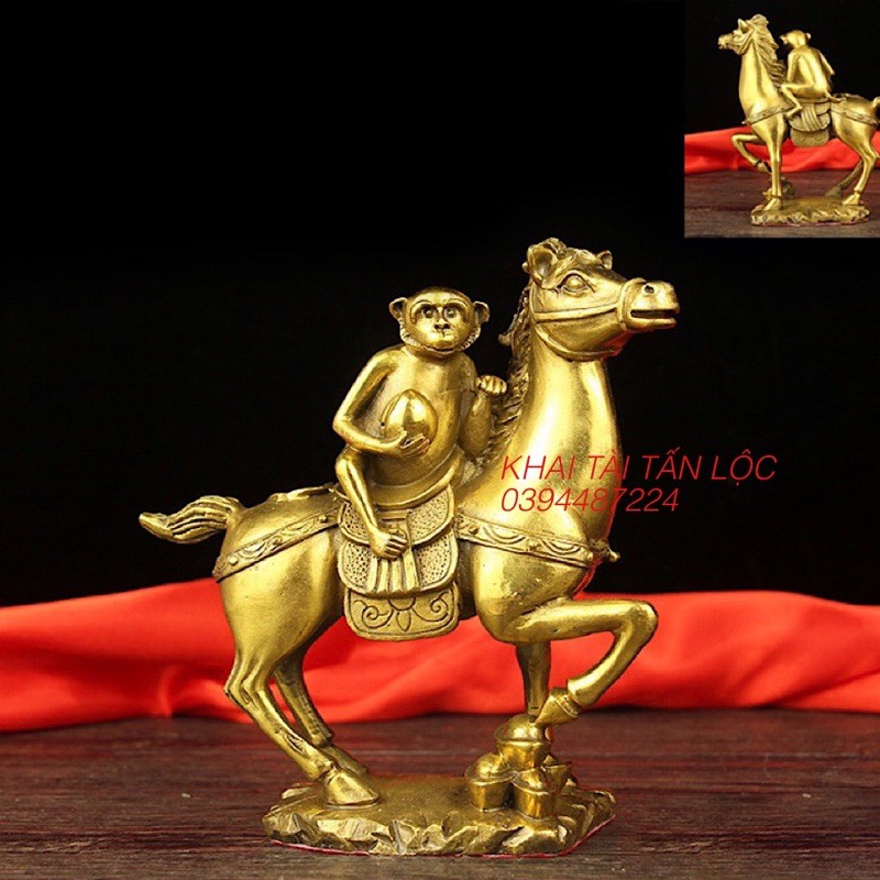 Tượng khỉ cưỡi ngựa Mã Thượng Phong Hầu cầu thăng quan tiến chức bằng đồng