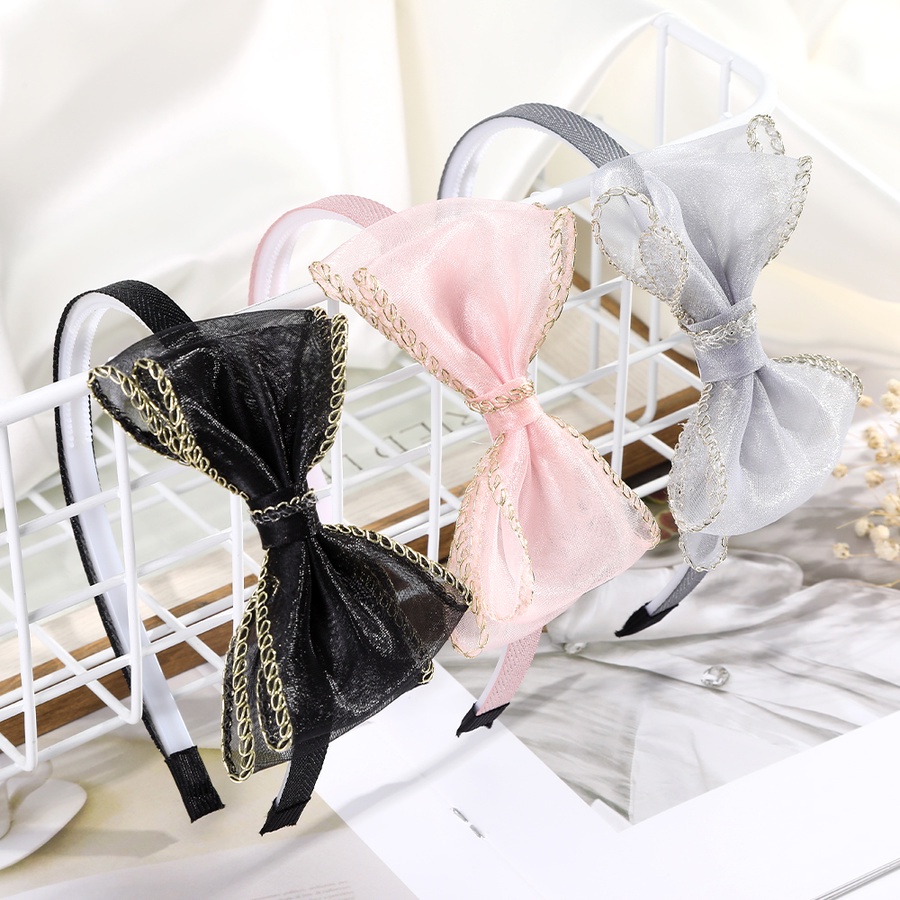 Băng đô vải lưới cột nơ in họa tiết chấm bi đáng yêu cho bé gái