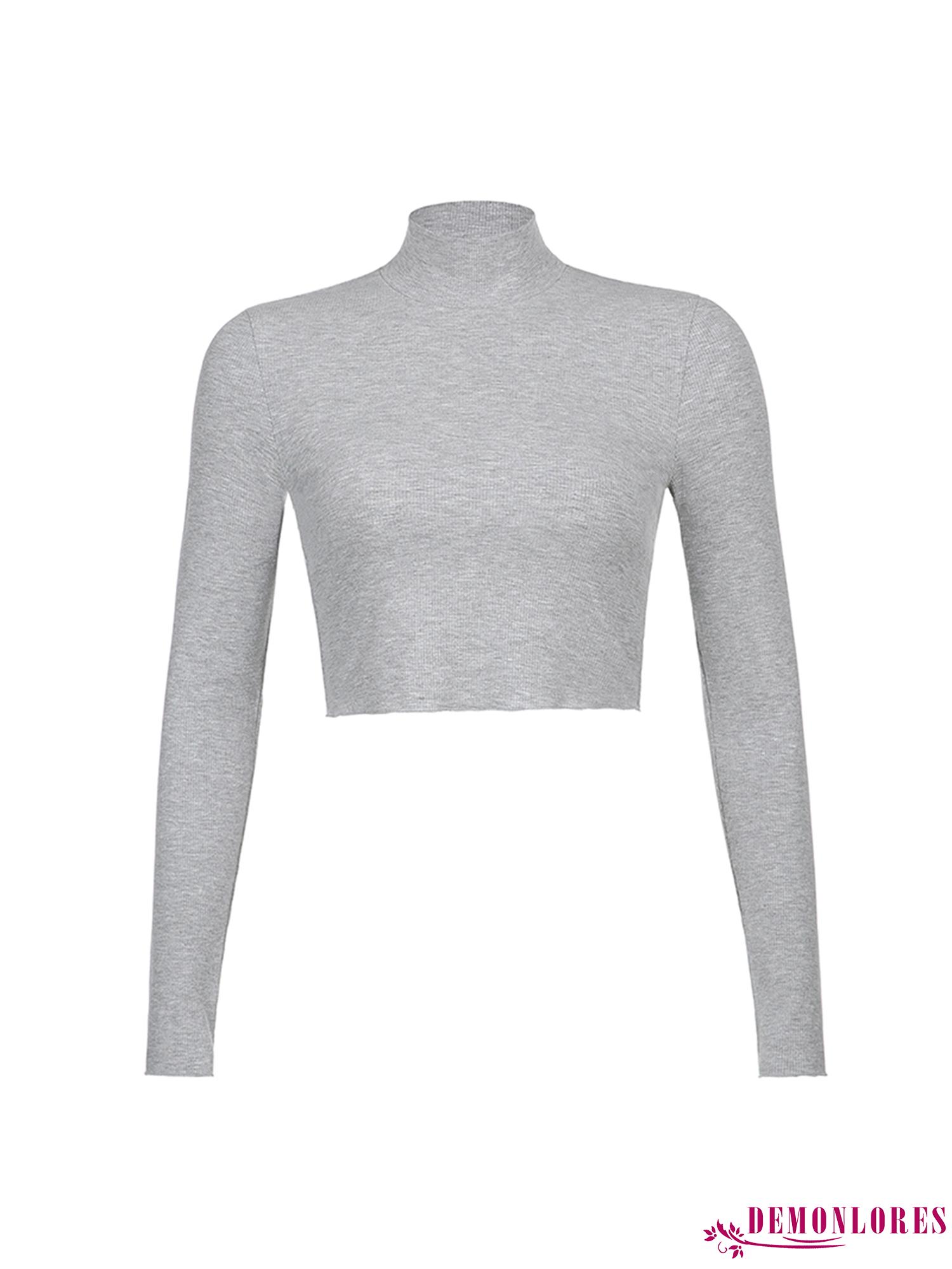 Áo Croptop Tay Dài Cổ Lọ Màu Trơn Thời Trang Nữ Thanh Lịch | BigBuy360 - bigbuy360.vn