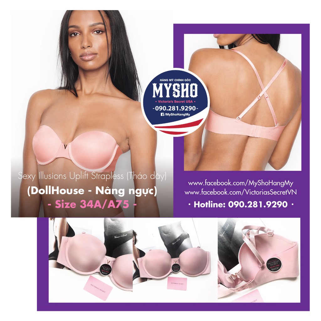 Áo Vic tháo dây dòng Sexy Illusion màu nude, hồng, đen, nâng ngực Push-Up, multiway - A75, B75, B80, C85