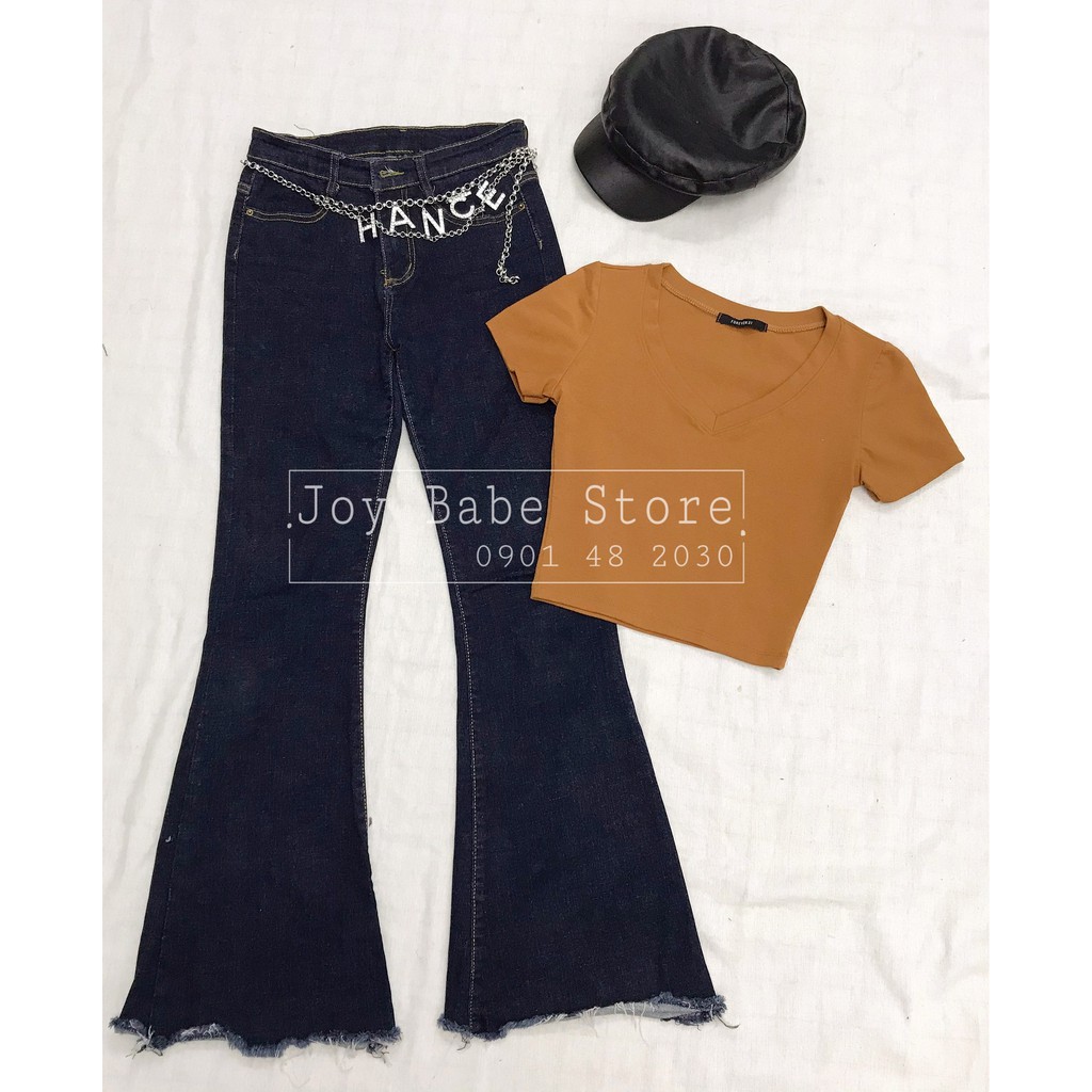 Áo croptop cổ tim Basic JOY BABE 💔 viền cổ may ngay ngắn, thun Forever 21 co giãn 4 chiều tốt 💛 cổ chữ V trơn CRON 2 -4D