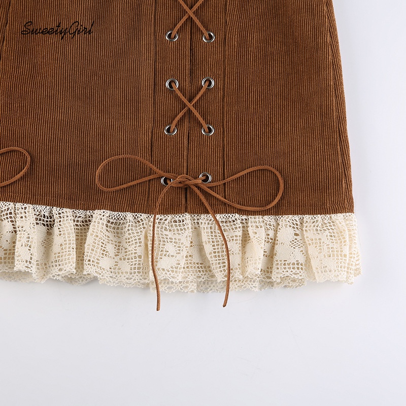 Chân Váy Mini Viền Ren Lưng Cao Phối Dây Rút Thời Trang Cho Nữ 2022