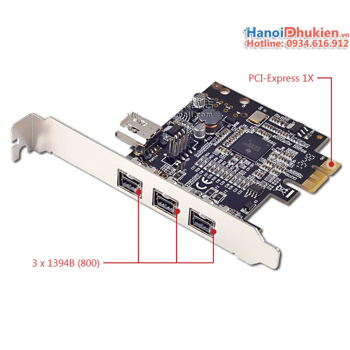 Card PCI Express 1X sang 3 cổng 1394B (firewire 800) chip TI XIO2213 chính hãng