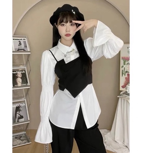 Set Áo sơ mi phối yếm và chân váy 6sstore