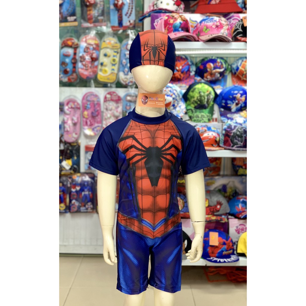 Bộ bơi Spiderman liền có mũ cao cấp cho bé trai